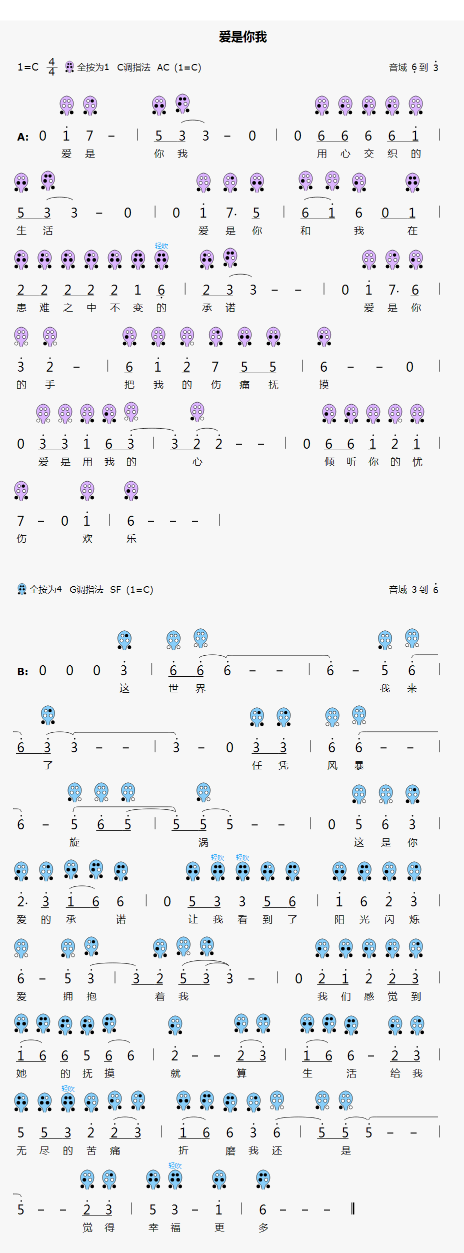【爱是你我】6孔陶笛曲谱